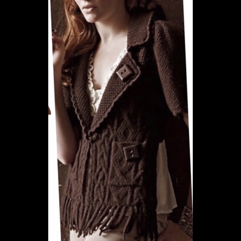 Anthropologie Sleeping on Snow Fringe Crop Sweater